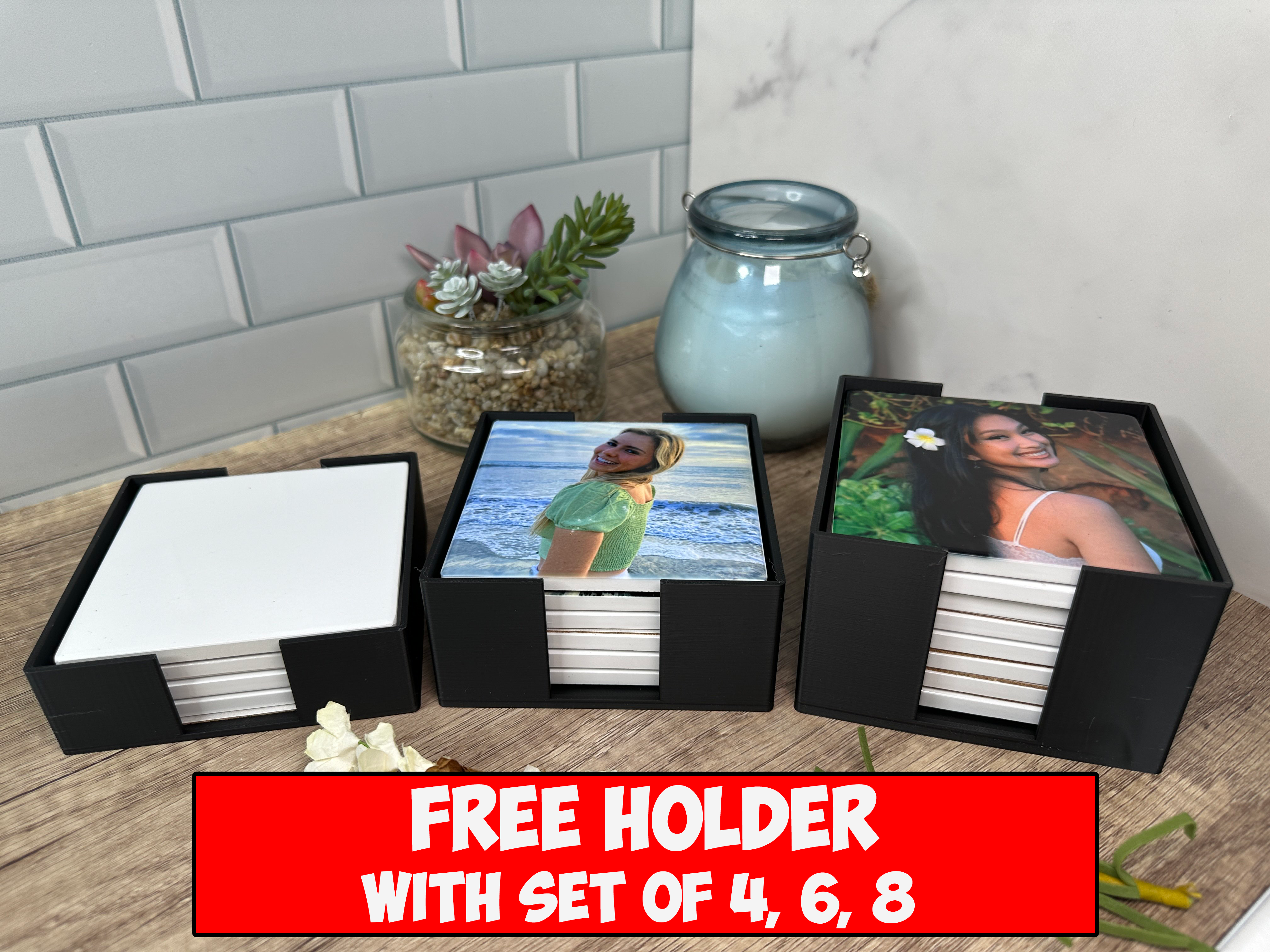 Personalized Coasters | Custom Photo | Free Holder with Set of 4, 6 or 8