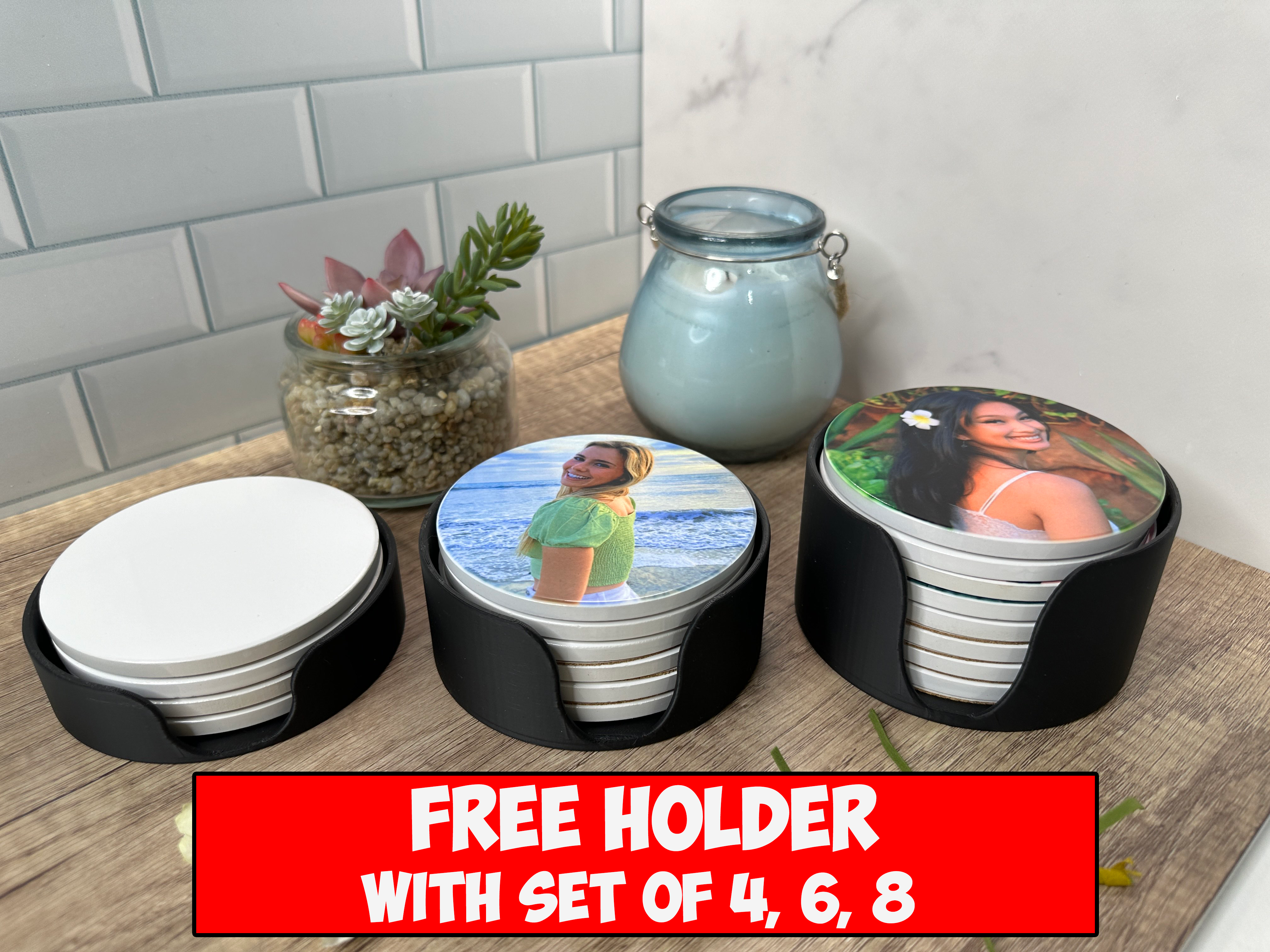 Personalized Coasters | Custom Photo | Free Holder with Set of 4, 6 or 8