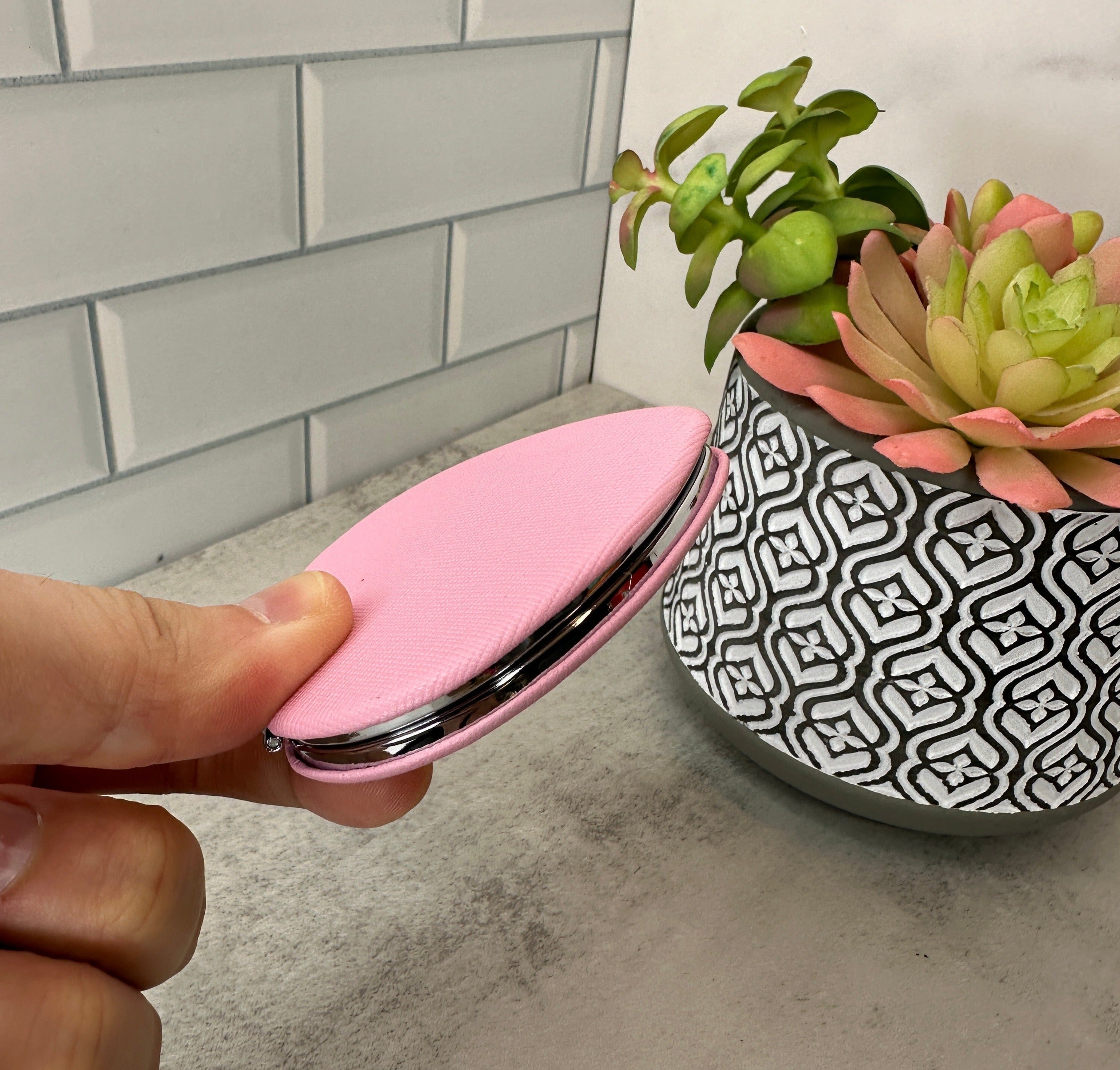 Personalized Pink Heart Compact Mirror