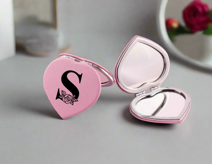 Personalized Pink Heart Compact Mirror