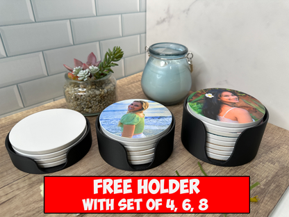 Personalized Coasters | Custom Photo | Free Holder with Set of 4, 6 or 8